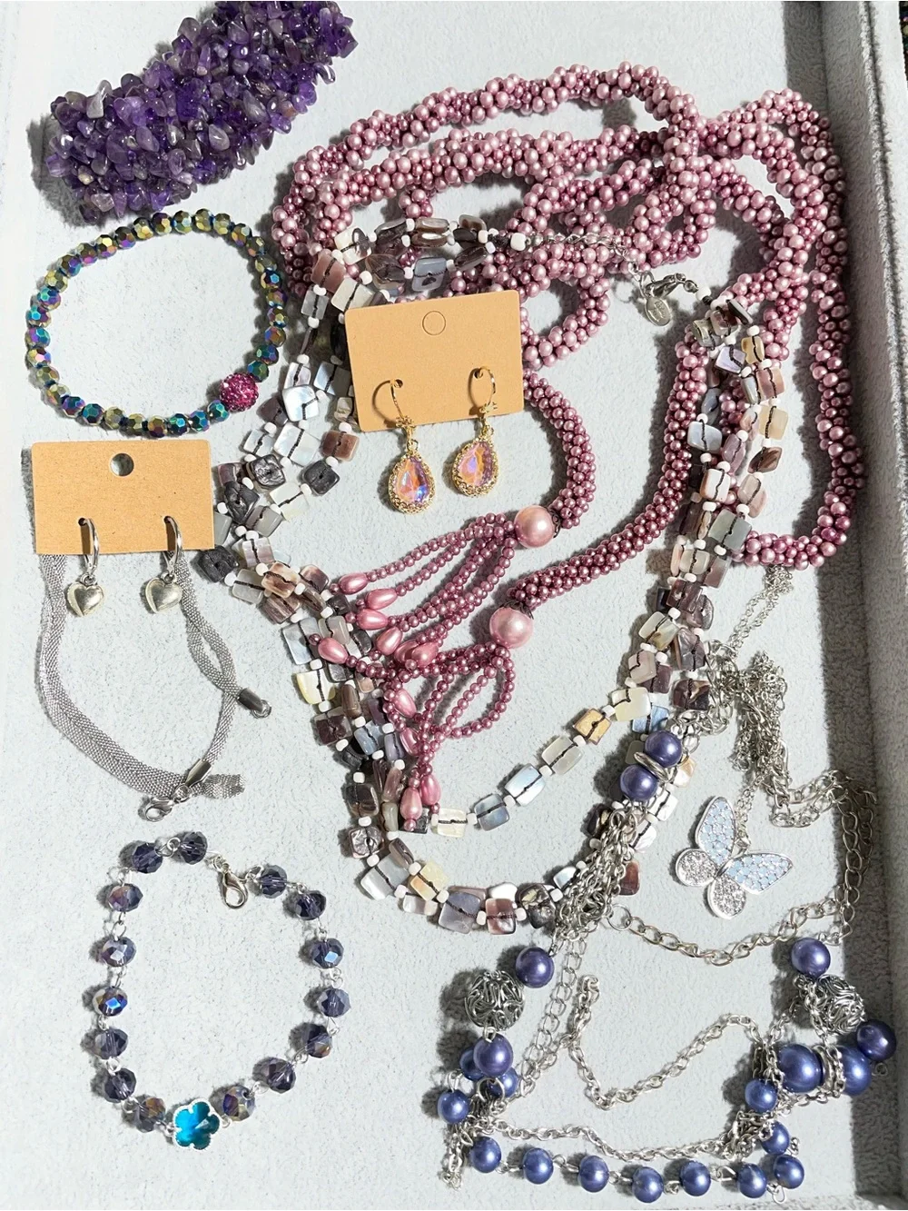 Purple Pink Curated Statement Necklaces Earrings Bracelet Lot of 10